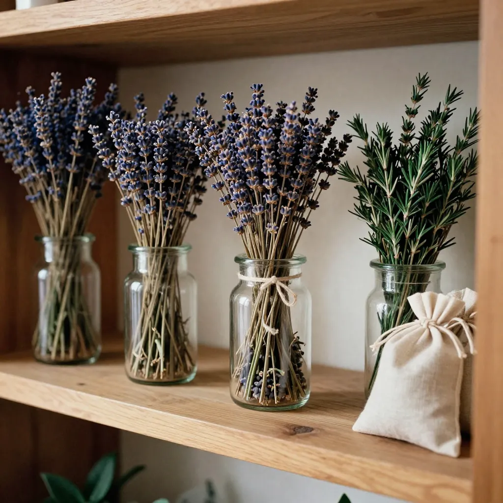 Dried lavender bouquets in a decorative arrangement